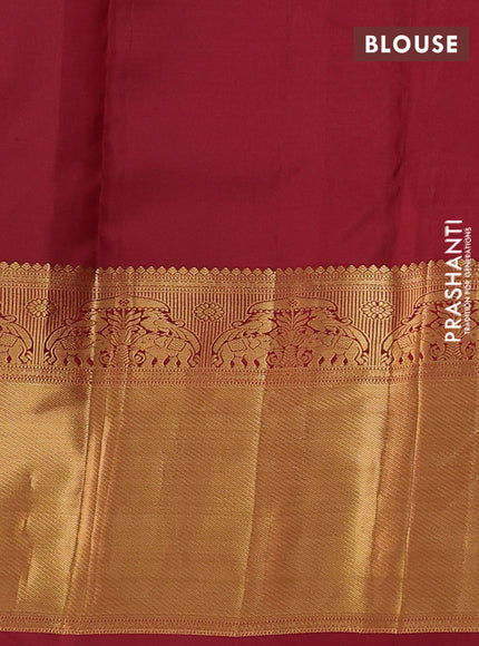 Pure kanchipuram silk saree deep maroon with allover zari woven brocade weaves and long rich zari woven border