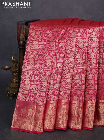 Pure kanchipuram silk saree dark pink with allover zari woven brocade weaves and rich zari woven border