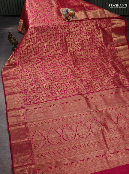 Pure kanchipuram silk saree dark pink with allover zari woven brocade weaves and rich zari woven border