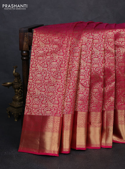 Pure kanchipuram silk saree magenta pink with allover zari woven brocade weaves and rich zari woven border
