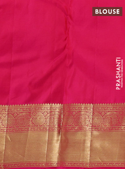 Pure kanchipuram silk saree magenta pink with allover zari woven brocade weaves and rich zari woven border