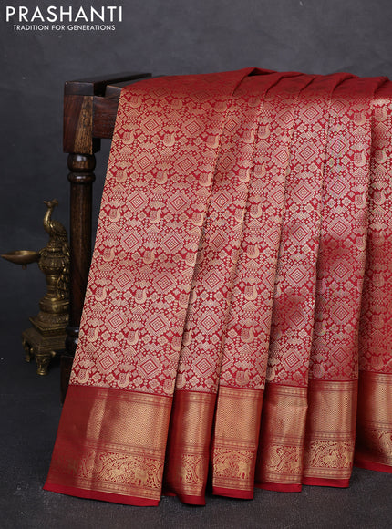 Pure kanchipuram silk saree maroon with allover zari woven brocade weaves and rich zari woven border