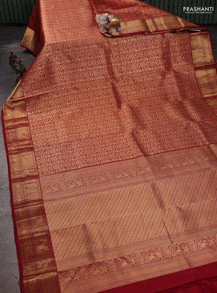Pure kanchipuram silk saree maroon with allover zari woven brocade weaves and rich zari woven border