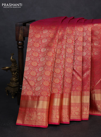Pure kanchipuram silk saree pink with allover zari woven brocade weaves and rich zari woven border