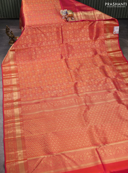 Pure kanchipuram silk saree pink with allover zari woven brocade weaves and rich zari woven border