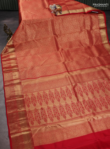 Pure kanchipuram silk saree red with allover zari woven brocade weaves and rich zari woven border