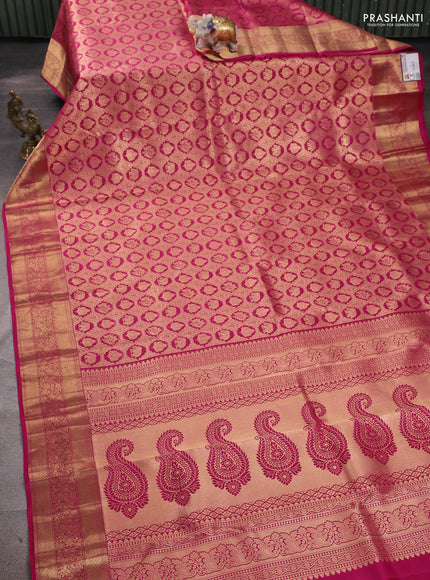 Pure kanchipuram silk saree dark magenta pink with allover zari woven brocade weaves and rich zari woven border