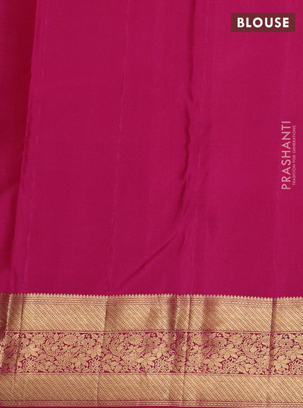 Pure kanchipuram silk saree dark magenta pink with allover zari woven brocade weaves and rich zari woven border