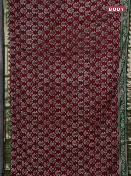 Semi maheshwari cotton saree red and green with floral butta prints and zari woven border