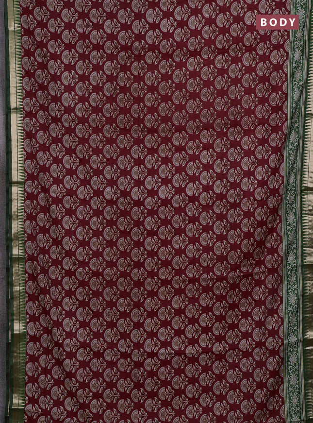 Semi maheshwari cotton saree red and green with floral butta prints and zari woven border