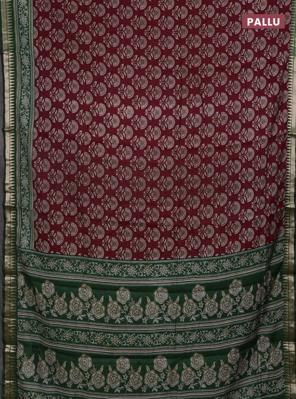 Semi maheshwari cotton saree red and green with floral butta prints and zari woven border