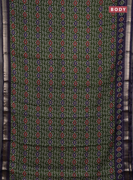 Semi maheshwari cotton saree sap green and navy blue with allover prints and zari woven border