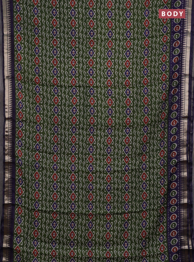 Semi maheshwari cotton saree sap green and navy blue with allover prints and zari woven border