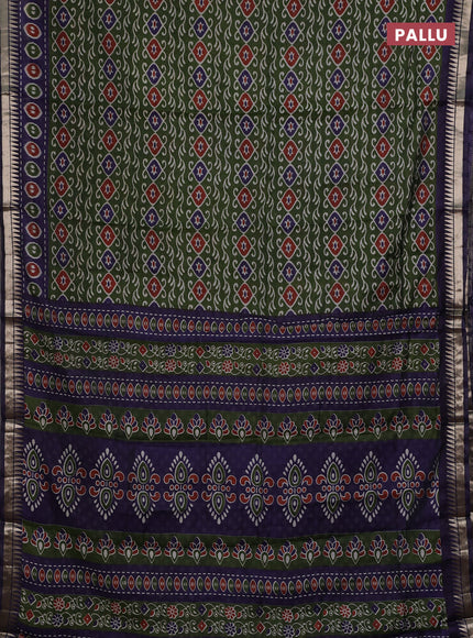 Semi maheshwari cotton saree sap green and navy blue with allover prints and zari woven border