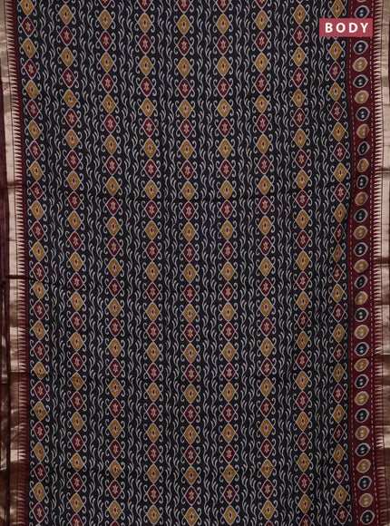 Semi maheshwari cotton saree black and maroon with allover prints and zari woven border