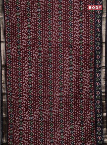Semi maheshwari cotton saree maroon and black with allover prints and zari woven border