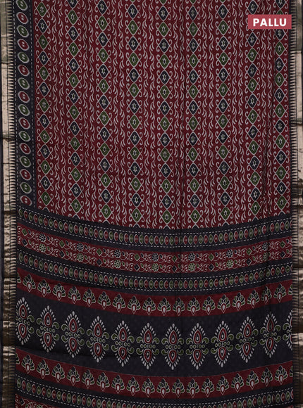 Semi maheshwari cotton saree maroon and black with allover prints and zari woven border