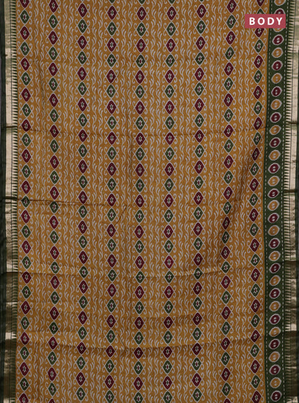 Semi maheshwari cotton saree mustard yellow and sap green with allover prints and zari woven border