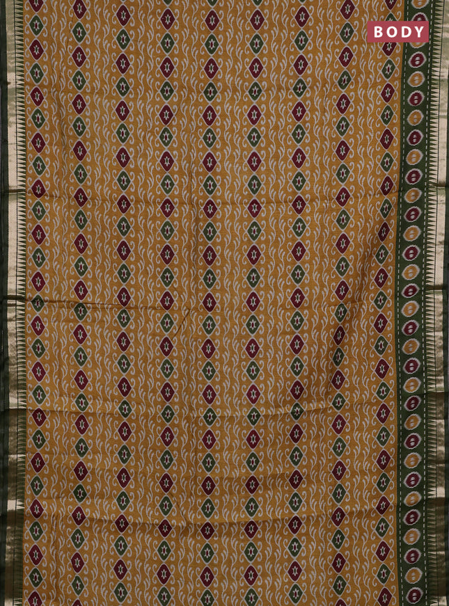 Semi maheshwari cotton saree mustard yellow and sap green with allover prints and zari woven border