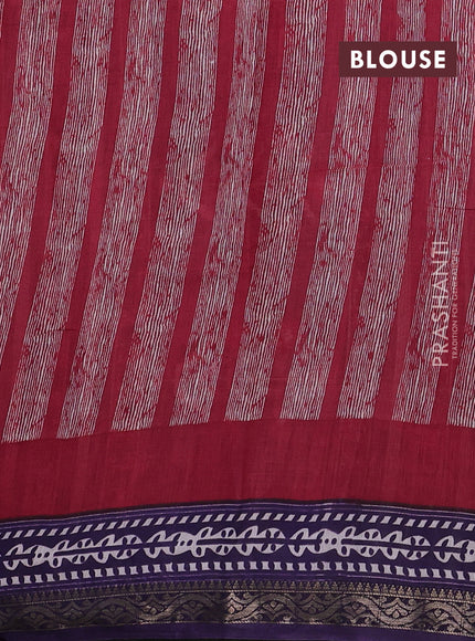 Semi maheshwari cotton saree off white and deep violet with allover prints and zari woven border