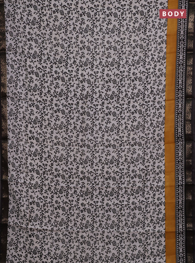 Semi maheshwari cotton saree off white and black with allover prints and zari woven border