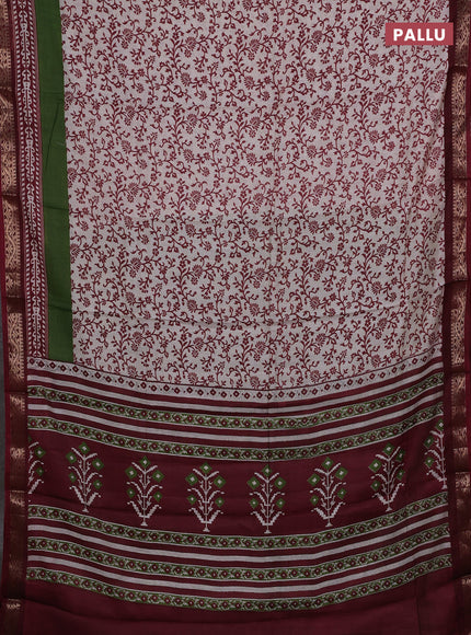 Semi maheshwari cotton saree off white and maroon with allover prints and zari woven border