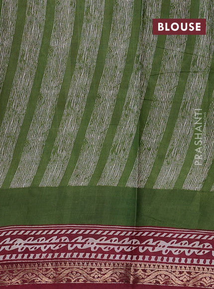 Semi maheshwari cotton saree off white and maroon with allover prints and zari woven border