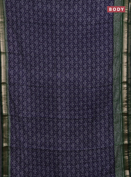 Semi maheshwari cotton saree navy blue and green with allover prints and zari woven border