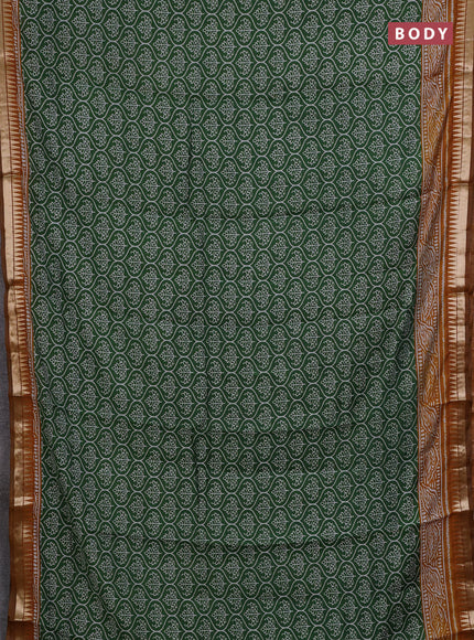 Semi maheshwari cotton saree green and mustard yellow with allover prints and zari woven border