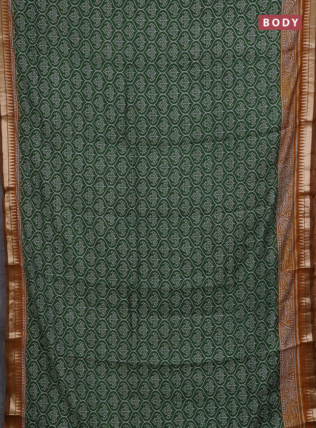 Semi maheshwari cotton saree green and mustard yellow with allover prints and zari woven border