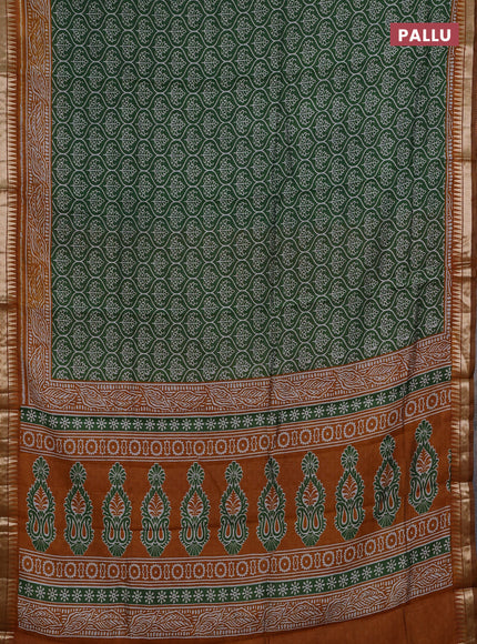 Semi maheshwari cotton saree green and mustard yellow with allover prints and zari woven border