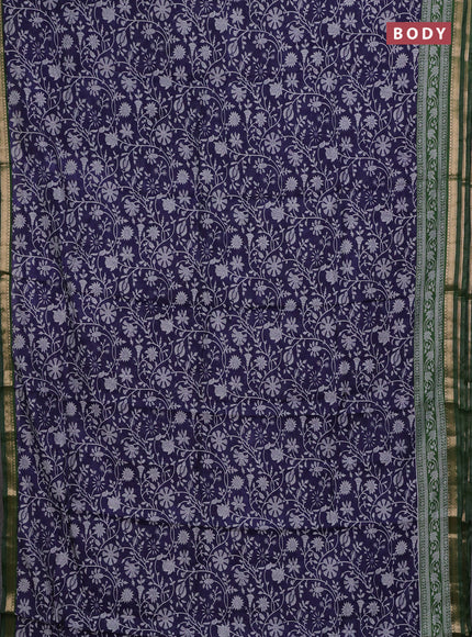 Semi maheshwari cotton saree blue and green with allover prints and zari woven border