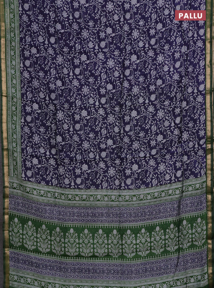 Semi maheshwari cotton saree blue and green with allover prints and zari woven border