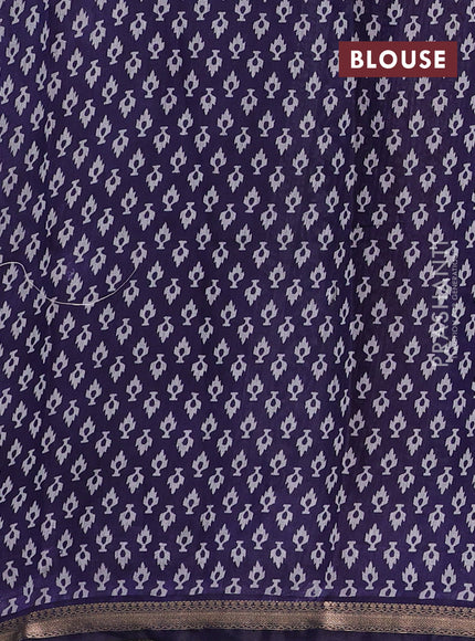 Semi maheshwari cotton saree maroon and blue with allover prints and zari woven border