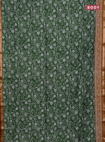 Semi maheshwari cotton saree green and mustard yellow with allover prints and zari woven border