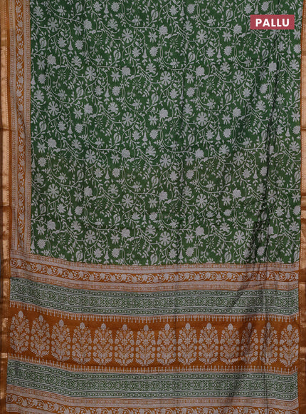 Semi maheshwari cotton saree green and mustard yellow with allover prints and zari woven border