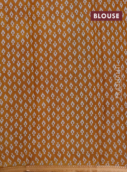 Semi maheshwari cotton saree green and mustard yellow with allover prints and zari woven border