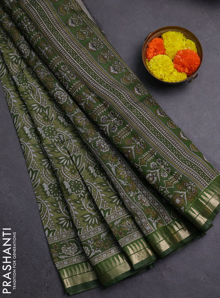Semi maheshwari cotton saree pastel green with allover prints and zari woven border