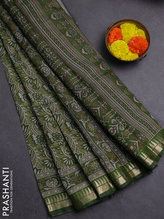 Semi maheshwari cotton saree pastel green with allover prints and zari woven border