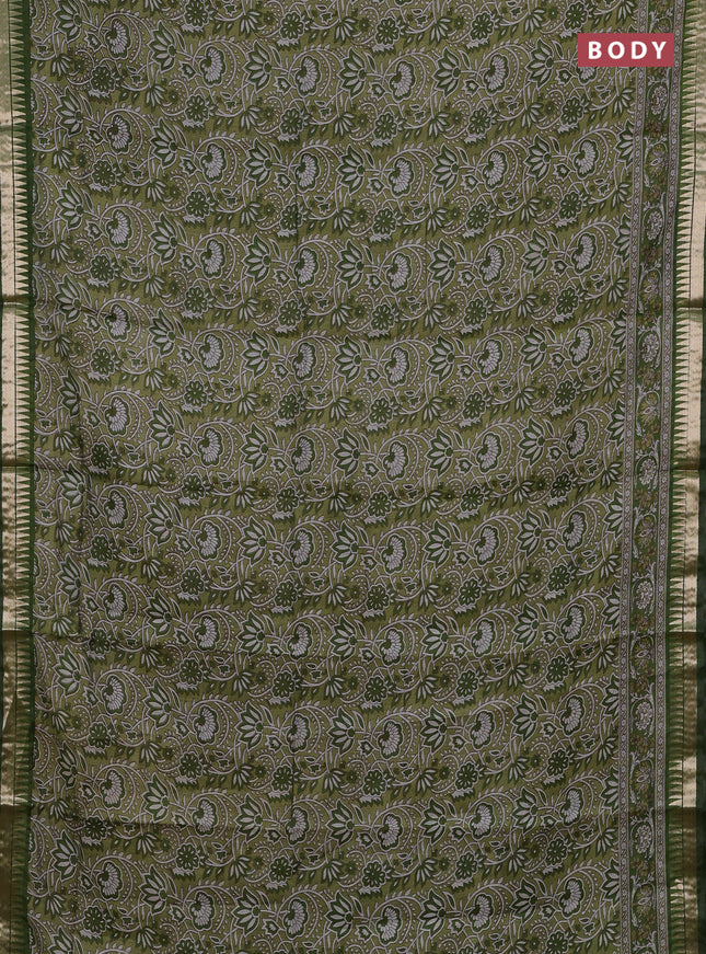 Semi maheshwari cotton saree pastel green with allover prints and zari woven border