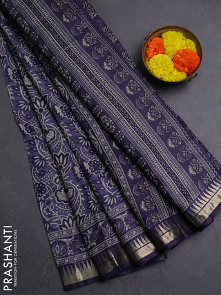 Semi maheshwari cotton saree blue with allover prints and zari woven border