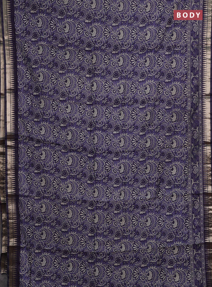 Semi maheshwari cotton saree blue with allover prints and zari woven border