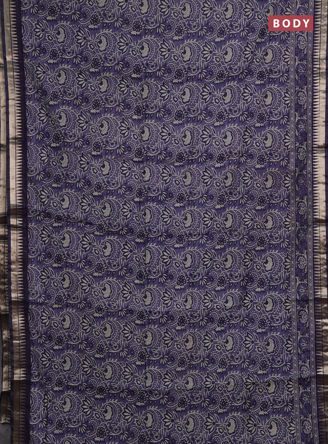 Semi maheshwari cotton saree blue with allover prints and zari woven border