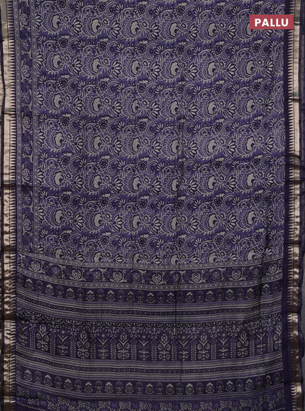 Semi maheshwari cotton saree blue with allover prints and zari woven border