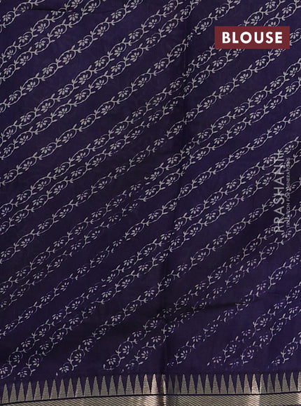 Semi maheshwari cotton saree blue with allover prints and zari woven border