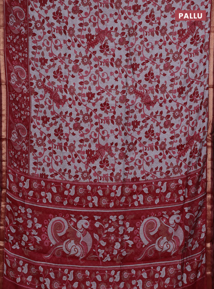 Semi maheshwari cotton saree grey and maroon with allover kalamkari prints and zari woven border
