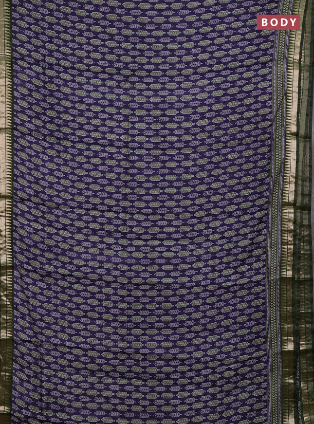 Semi maheshwari cotton saree blue and sap green with butta prints and zari woven border