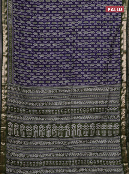 Semi maheshwari cotton saree blue and sap green with butta prints and zari woven border