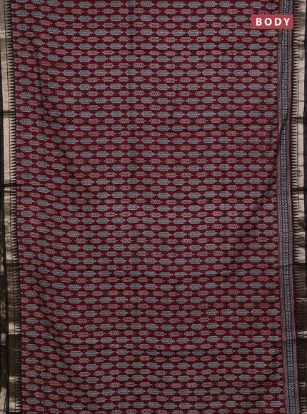 Semi maheshwari cotton saree maroon and brown with butta prints and zari woven border