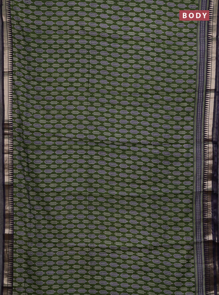 Semi maheshwari cotton saree sap green and navy blue with butta prints and zari woven border